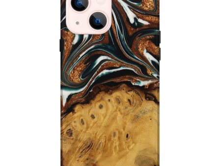 iPhone 14 Plus Wood Live Edge Phone Case - Pierre (Teal & Gold, 729350) Supply