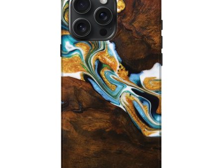 iPhone 16 Pro Max Wood Live Edge Phone Case - Lunix (Teal & Gold, 729354) on Sale