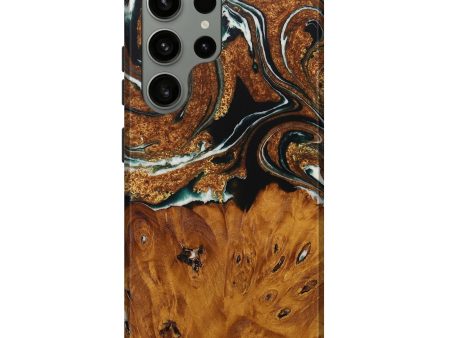 Galaxy S23 Ultra Wood Live Edge Phone Case - Eugenio (Teal & Gold, 729347) Cheap