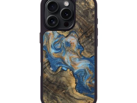 iPhone 16 Pro Wood Phone Case - Glass (Teal & Gold, 729221) For Sale