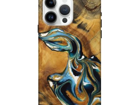 iPhone 15 Pro Max Wood Live Edge Phone Case - Charee (Teal & Gold, 729351) For Discount