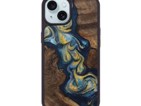 iPhone 15 Wood Phone Case - Tonia (Teal & Gold, 729194) Online now