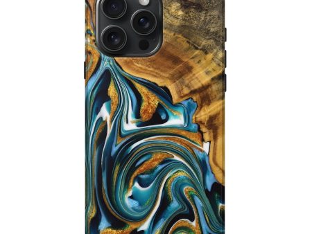 iPhone 16 Pro Max Wood Live Edge Phone Case - Aydin (Teal & Gold, 729356) For Sale