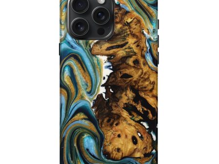 iPhone 16 Pro Max Wood Live Edge Phone Case - Orris (Teal & Gold, 729352) Supply