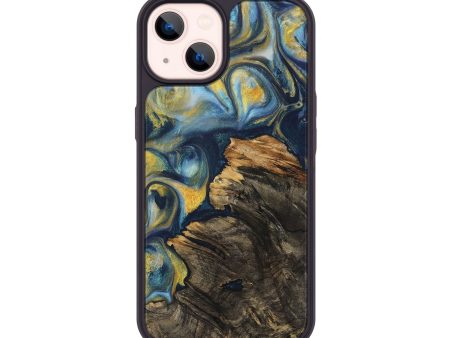 iPhone 14 Wood Phone Case - Rosia (Teal & Gold, 729203) Online