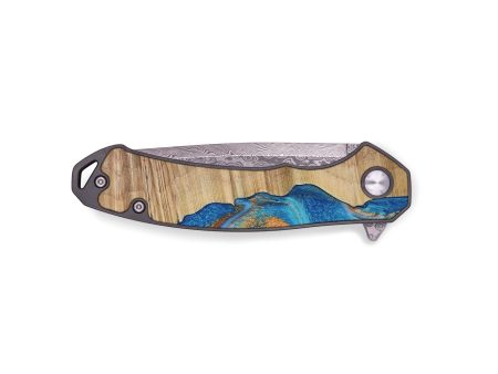 EDC Wood Pocket Knife - Marty (Teal & Gold, 730385) Hot on Sale