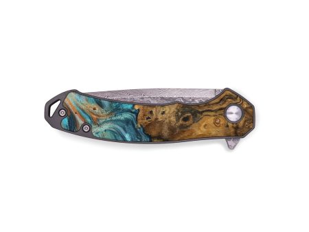 EDC Wood Pocket Knife - Heda (Teal & Gold, 729751) Online Sale