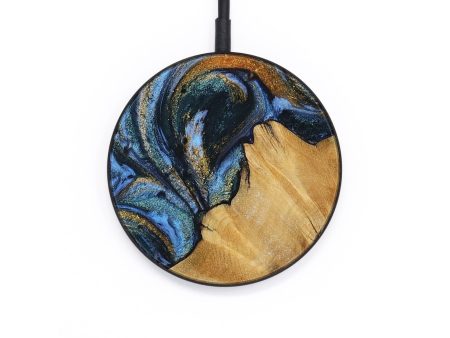 Circle Wood Wireless Charger - Molli (Teal & Gold, 730258) For Cheap