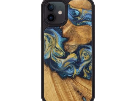 iPhone 12 Wood Phone Case - Dorree (Teal & Gold, 729328) For Cheap