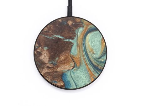 Circle Wood Wireless Charger - Maeve (Teal & Gold, 727296) Online now