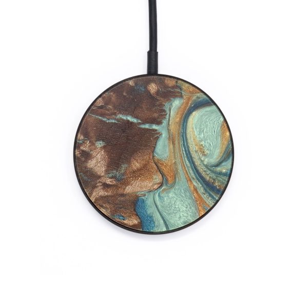 Circle Wood Wireless Charger - Maeve (Teal & Gold, 727296) Online now