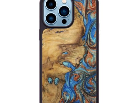 iPhone 14 Pro Max Wood Phone Case - Fulvia (Teal & Gold, 728645) Online Hot Sale