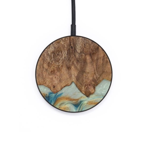 Circle Wood Wireless Charger - Murdock (Teal & Gold, 729930) For Sale