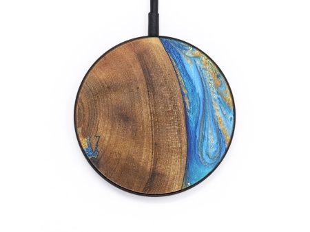 Circle Wood Wireless Charger - Kayla (Teal & Gold, 727298) Sale