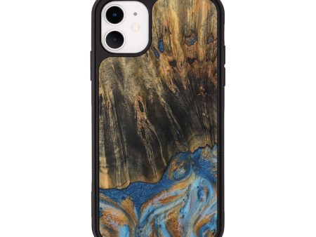 iPhone 11 Wood Phone Case - Herma (Teal & Gold, 729234) Hot on Sale