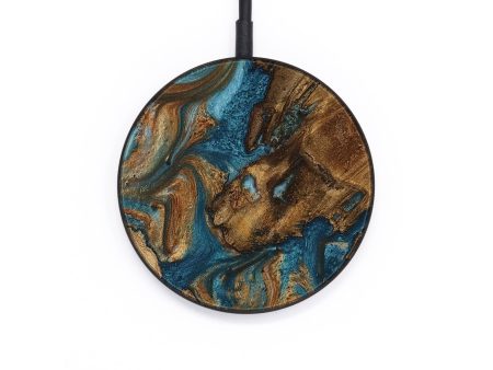 Circle Wood Wireless Charger - Lazlo (Teal & Gold, 728599) For Sale