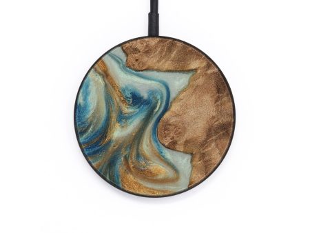 Circle Wood Wireless Charger - Lakesha (Teal & Gold, 729942) For Cheap