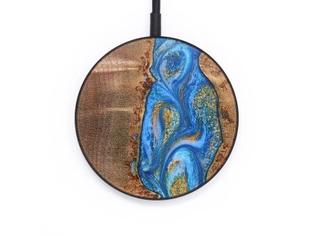 Circle Wood Wireless Charger - Mathew (Teal & Gold, 726600) Sale