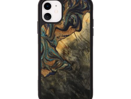 iPhone 11 Wood Phone Case - Darlyne (Teal & Gold, 731170) Discount