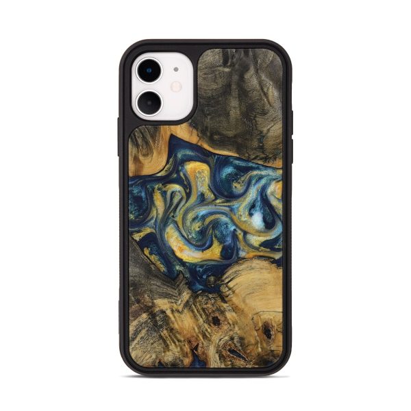 iPhone 11 Wood Phone Case - Moniek (Teal & Gold, 729240) Discount