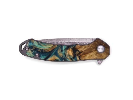 EDC Wood Pocket Knife - Ashok (Teal & Gold, 727969) For Sale