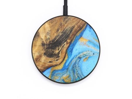 Circle Wood Wireless Charger - Maddox (Teal & Gold, 727299) For Discount