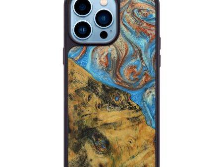 iPhone 14 Pro Max Wood Phone Case - Anni (Teal & Gold, 730960) Online now