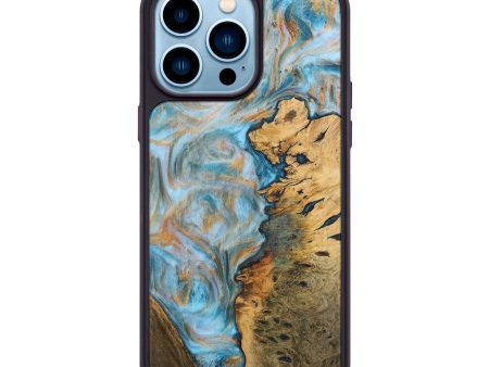 iPhone 14 Pro Max Wood Phone Case - Aloma (Teal & Gold, 728040) Online now