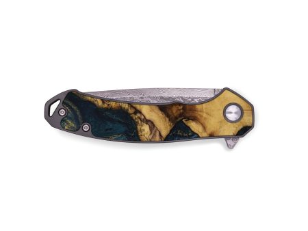 EDC Wood Pocket Knife - Candra (Teal & Gold, 728414) Discount