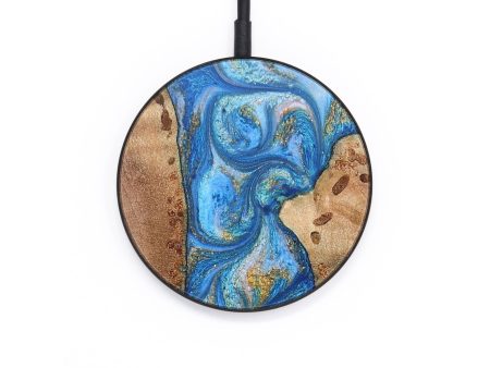 Circle Wood Wireless Charger - Heath (Teal & Gold, 726601) For Sale