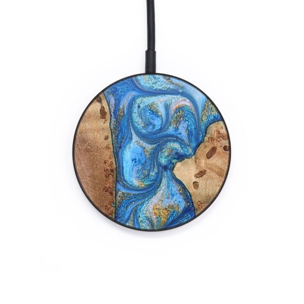 Circle Wood Wireless Charger - Heath (Teal & Gold, 726601) For Sale