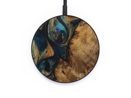 Circle Wood Wireless Charger - Maleah (Teal & Gold, 727967) For Cheap