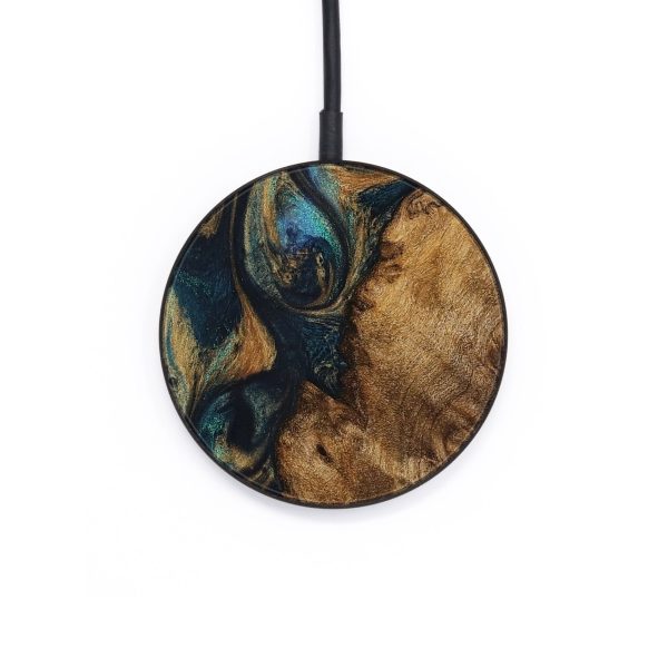 Circle Wood Wireless Charger - Maleah (Teal & Gold, 727967) For Cheap