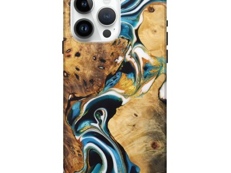 iPhone 15 Pro Max Wood Live Edge Phone Case - Dwaine (Teal & Gold, 730359) Supply