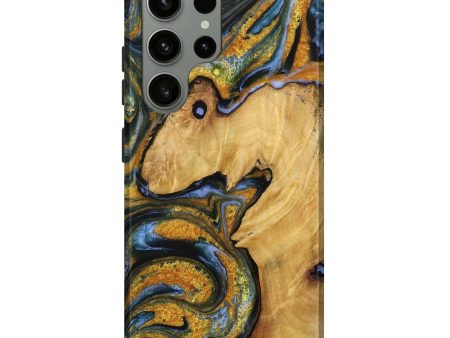 Galaxy S23 Ultra Wood Live Edge Phone Case - Jana (Teal & Gold, 731371) Discount