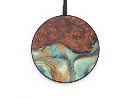 Circle Wood Wireless Charger - Rosa (Teal & Gold, 727295) For Sale