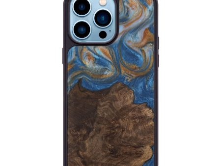 iPhone 14 Pro Max Wood Phone Case - Kathye (Teal & Gold, 729227) Online