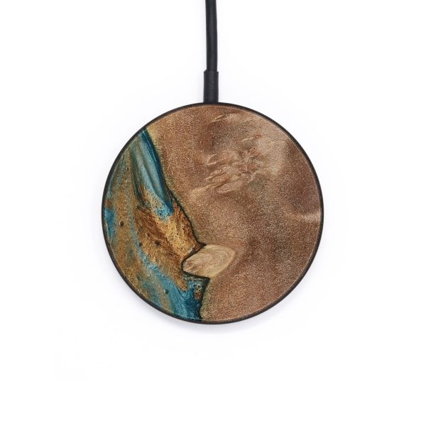 Circle Wood Wireless Charger - Erby (Teal & Gold, 730675) For Discount