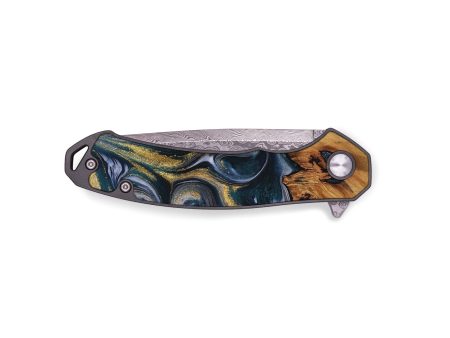 EDC Wood Pocket Knife - Manila (Teal & Gold, 729629) Fashion