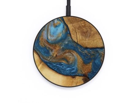 Circle Wood Wireless Charger - Shir (Teal & Gold, 730406) For Sale